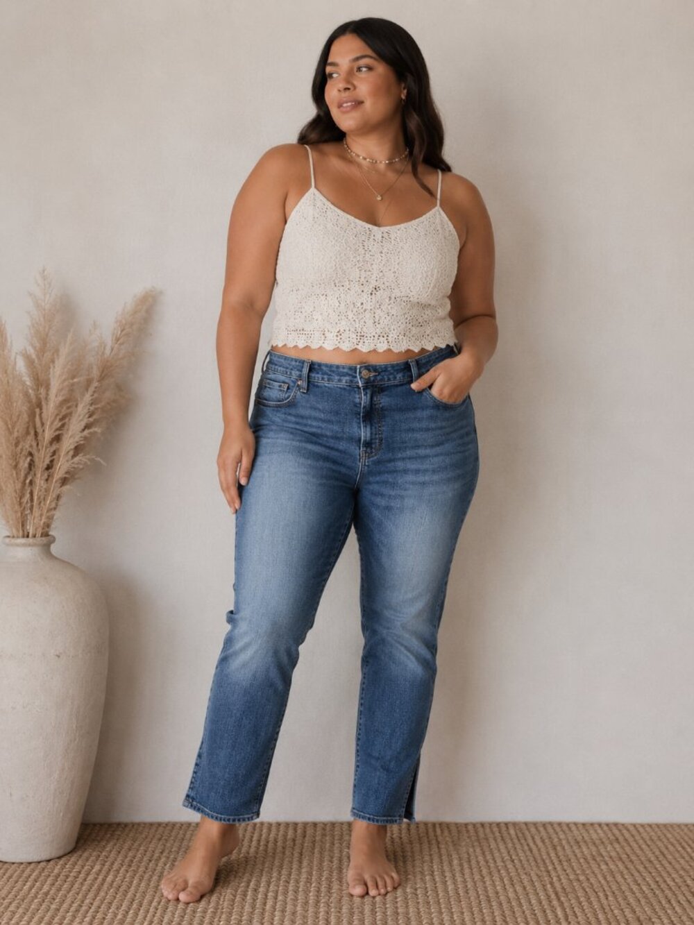 Old Navy OG Straight Leg Jeans Mid Wash Side Slit Hem Blue 12